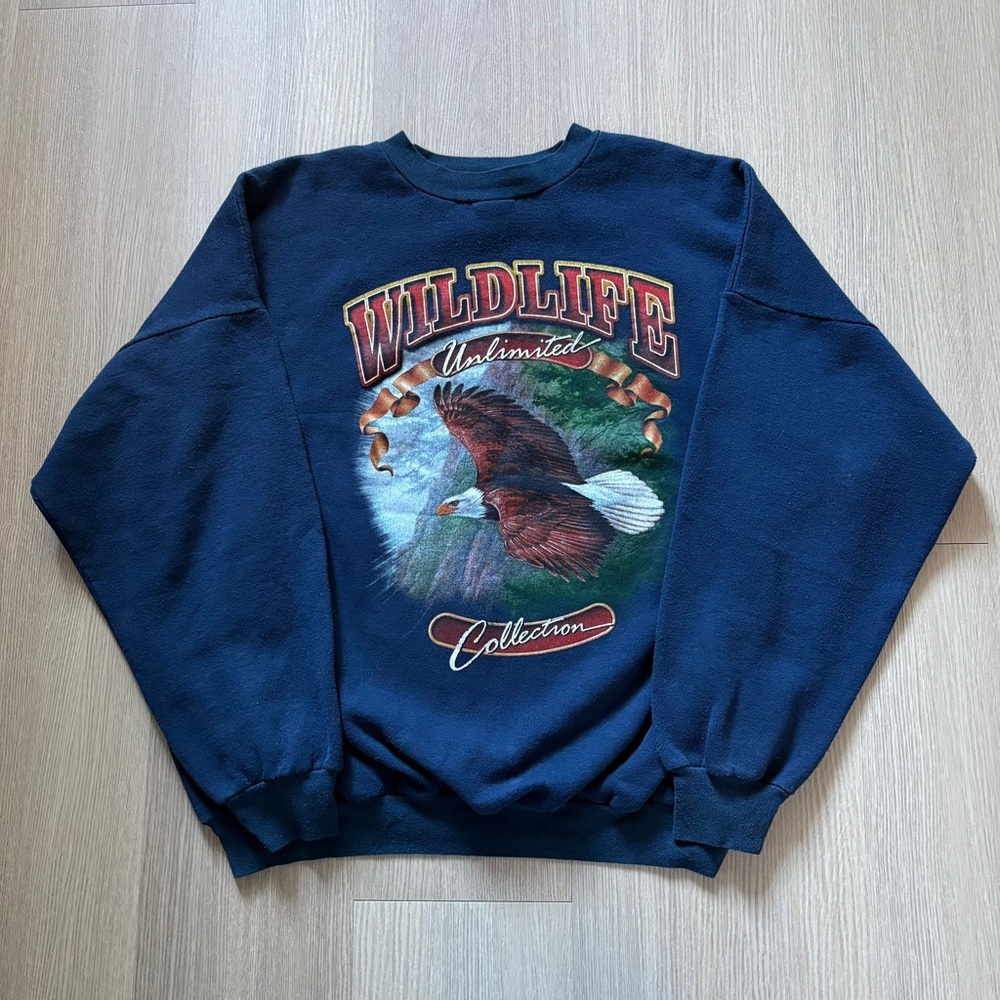 90s Vintage Made in Canada Eagle Wildlife Navy Sweatshirt - XL Unisex Oversized